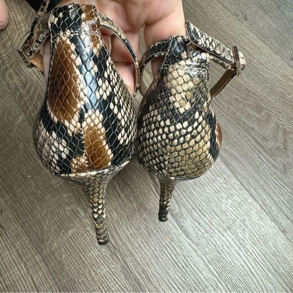 Sam Edelman | Brown Snake Print Ankle Strap Heels - Picture 6 of 9
